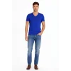 Erkek T-Shirt V Yaka Slim Fit dar kesim Likralı Tişört Günlük Basic Body - Saks Mavisi
