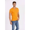 Erkek T-Shirt V Yaka Slim Fit dar kesim Likralı Tişört Günlük Basic Body - Sarı