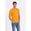 Erkek T-Shirt V Yaka Slim Fit dar kesim Likralı Tişört Günlük Basic Body - Sarı