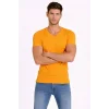 Erkek T-Shirt V Yaka Slim Fit dar kesim Likralı Tişört Günlük Basic Body - Sarı