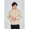 Erkek 3 İplik Pamuklu Kapüşonlu Tam Fermuarlı Cepli Hoodie Sweatshirt - Bej