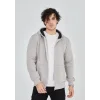 Erkek 3 İplik Pamuklu Kapüşonlu Tam Fermuarlı Cepli Hoodie Sweatshirt - Boyalı Gri