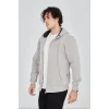 Erkek 3 İplik Pamuklu Kapüşonlu Tam Fermuarlı Cepli Hoodie Sweatshirt - Boyalı Gri