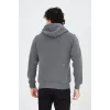 Erkek 3 İplik Pamuklu Kapüşonlu Tam Fermuarlı Cepli Hoodie Sweatshirt - Füme