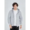Erkek 3 İplik Pamuklu Kapüşonlu Tam Fermuarlı Cepli Hoodie Sweatshirt - Gri
