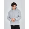 Erkek 3 İplik Pamuklu Kapüşonlu Tam Fermuarlı Cepli Hoodie Sweatshirt - Gri
