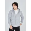 Erkek 3 İplik Pamuklu Kapüşonlu Tam Fermuarlı Cepli Hoodie Sweatshirt - Gri