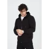 Erkek 3 İplik Pamuklu Kapüşonlu Tam Fermuarlı Cepli Hoodie Sweatshirt - Siyah