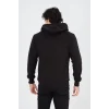 Erkek 3 İplik Pamuklu Kapüşonlu Tam Fermuarlı Cepli Hoodie Sweatshirt - Siyah