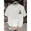 Erkek T-shirt Tavşan Baskılı Kısa Kollu Tişört - Beyaz