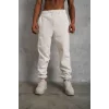 Erkek3 İplik Pamuklu Alt Eşofman Paça Lastikli Pantolon - Beyaz
