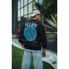 Erkek 3 İplik Pamuklu Bisiklet Yaka Baskılı SweatShirt - Siyah