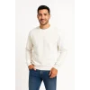 Erkek 3 İplik Pamuklu Düz Bisiklet Yaka SweatShirt - Beyaz