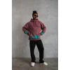 Erkek 3 İplik içi Pamuklu Alev Baskılı Kapüşonlu hoodie Sweatshirt - Gül Kurusu