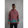 Erkek 3 İplik içi Pamuklu Alev Baskılı Kapüşonlu hoodie Sweatshirt - Gül Kurusu