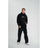 Erkek 3 İplik Pamuklu Kapüşonlu Baskılı Cepli Oversize Sweatshirt Hoodie - Siyah
