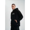 Erkek 3 İplik Pamuklu Kapüşonlu Baskılı Cepli Oversize Sweatshirt Hoodie - Siyah