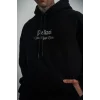 Erkek 3 İplik Pamuklu Kapüşonlu Baskılı Cepli Oversize Sweatshirt Hoodie - Siyah