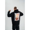 Erkek 3 İplik Pamuklu Kapüşonlu Baskılı Cepli Oversize Sweatshirt Hoodie - Siyah