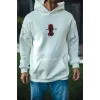 Erkek Kapüşonlu Kanguru Cepli Sweatshirt 3 İplik Pamuklu Baskılı Hoodie -  Beyaz