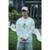 Erkek 3 iplik pamuklu Bisiklet Yaka Ön Ve Arka Baskılı SweatShirt - Beyaz