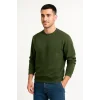 Erkek 3 İplik Pamuklu Düz Bisiklet Yaka SweatShirt - Haki