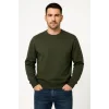 Erkek 3 İplik Pamuklu Düz Bisiklet Yaka SweatShirt - Haki