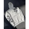 Erkek 3 İplik Pamuklu Kapüşonlu Baskılı Cepli Oversize Sweatshirt Hoodie - Beyaz