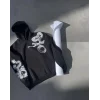 Erkek 3 İplik Pamuklu Kapüşonlu Baskılı Cepli Oversize Sweatshirt Hoodie - Siyah