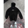 Erkek Kapüşonlu Kanguru Cepli Sweatshirt 3 İplik Pamuklu Baskılı Hoodie -  Siyah