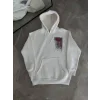 Erkek Kapüşonlu Kanguru Cepli Sweatshirt 3 İplik Pamuklu Baskılı Hoodie - Beyaz