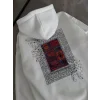 Erkek Kapüşonlu Kanguru Cepli Sweatshirt 3 İplik Pamuklu Baskılı Hoodie - Beyaz
