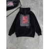Erkek Kapüşonlu Kanguru Cepli Sweatshirt 3 İplik Pamuklu Baskılı Hoodie - Siyah