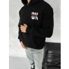 Erkek Kapüşonlu Kanguru Cepli Sweatshirt 3 İplik Pamuklu Baskılı Hoodie - Siyah