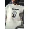 Erkek 3 iplik pamuklu Kışlık Bisiklet Yaka Baskılı SweatShirt - Beyaz