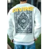Erkek 3 iplik pamuklu Kışlık Bisiklet Yaka Baskılı SweatShirt - Beyaz