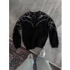 Erkek 3 iplik pamuklu Yıldırım Baskılı Bisiklet Yaka SweatShirt - Siyah
