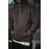Erkek 3 İplik Pamuklu Kapüşonlu Basic SweatShirt Hoodie - Füme