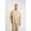 Erkek Uzun Kol Bisiklet Yaka 3 iplik Pamuklu Kışlık SweatShirt  - Bej