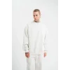ERKEK 3 İplik Pamuklu Bisiklet Yaka Yıkamalı SweatShirt - Beyaz