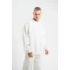 ERKEK 3 İplik Pamuklu Bisiklet Yaka Yıkamalı SweatShirt - Beyaz