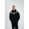 Erkek 3 İplik Pamuklu Kapüşonlu Baskılı Cepli Oversize Sweatshirt Hoodie - Siyah