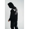 Erkek 3 İplik Pamuklu Kapüşonlu Baskılı Cepli Oversize Sweatshirt Hoodie - Siyah