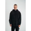 ERKEK 3 iplik Pamuklu Kapüşonlu Yıkamalı Nakışlı Hoodie SweatShirt - Siyah