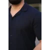 Erkek Waffle Kumaş Açık Yakalı Düğmeli Regular Fit Gömlek 2’li Set Lacivert-Gri