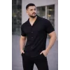 Erkek Waffle Kumaş Açık Yakalı Düğmeli Regular Fit Gömlek 2’li Set Siyah-Saks Mavisi