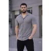 Erkek Waffle Kumaş Kısa Kollu Düğmeli Açık Yaka Regular Fit Gömlek - Gri