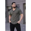 Erkek Waffle Kumaş Kısa Kollu Düğmeli Açık Yaka Regular Fit Gömlek - Haki