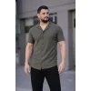 Erkek Waffle Kumaş Kısa Kollu Düğmeli Açık Yaka Regular Fit Gömlek - Haki