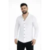Erkek Waffle Kumaş Uzun Kollu Düğmeli Açık Yaka Regular Fit Gömlek - Beyaz